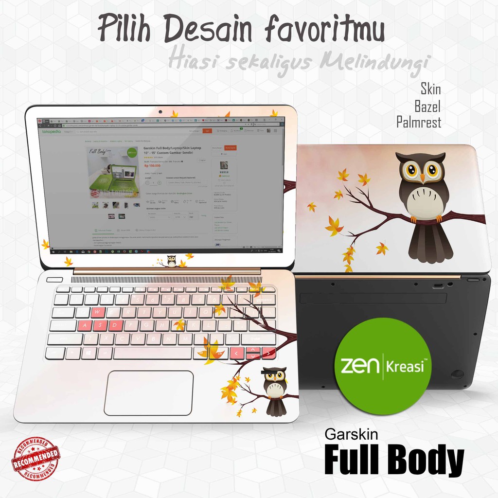 Garskin Laptop Fullbody by Catalog (sesuai katalog) bonus Emblem