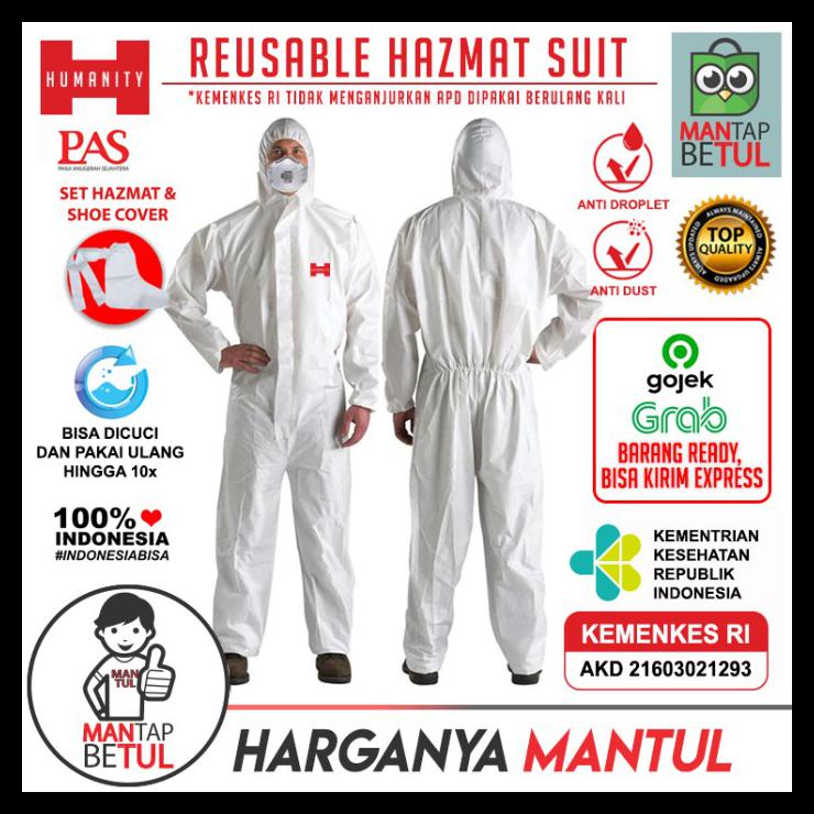 Set Lengkap Baju Apd Reusable Waterproof Hazmat + Shoe Cover Humanity - L
