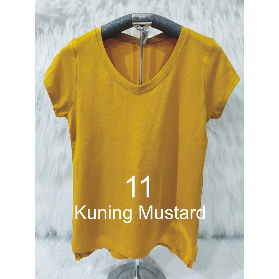 KAOS ATASAN WANITA V NECK GROSIR MURAH-KUNING MUSTARD