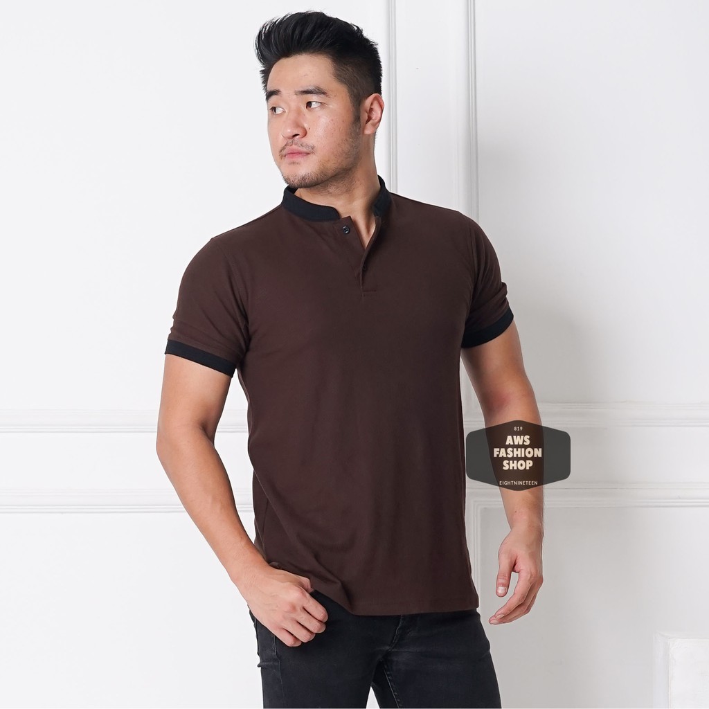 Kaos Polo Pria Polo Shirt Kerah Shanghai  Lengan Pendek Polos Coklat Tua BIG SIZE JUMBO XXL / 3XL