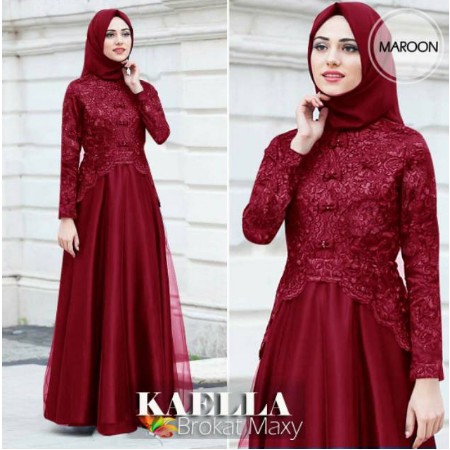 Gamis lebaran brukat maxy Jc maxy kaella Model Gamis Lebaran 2021 Remaja Bahan Brukat Sleting Belaka