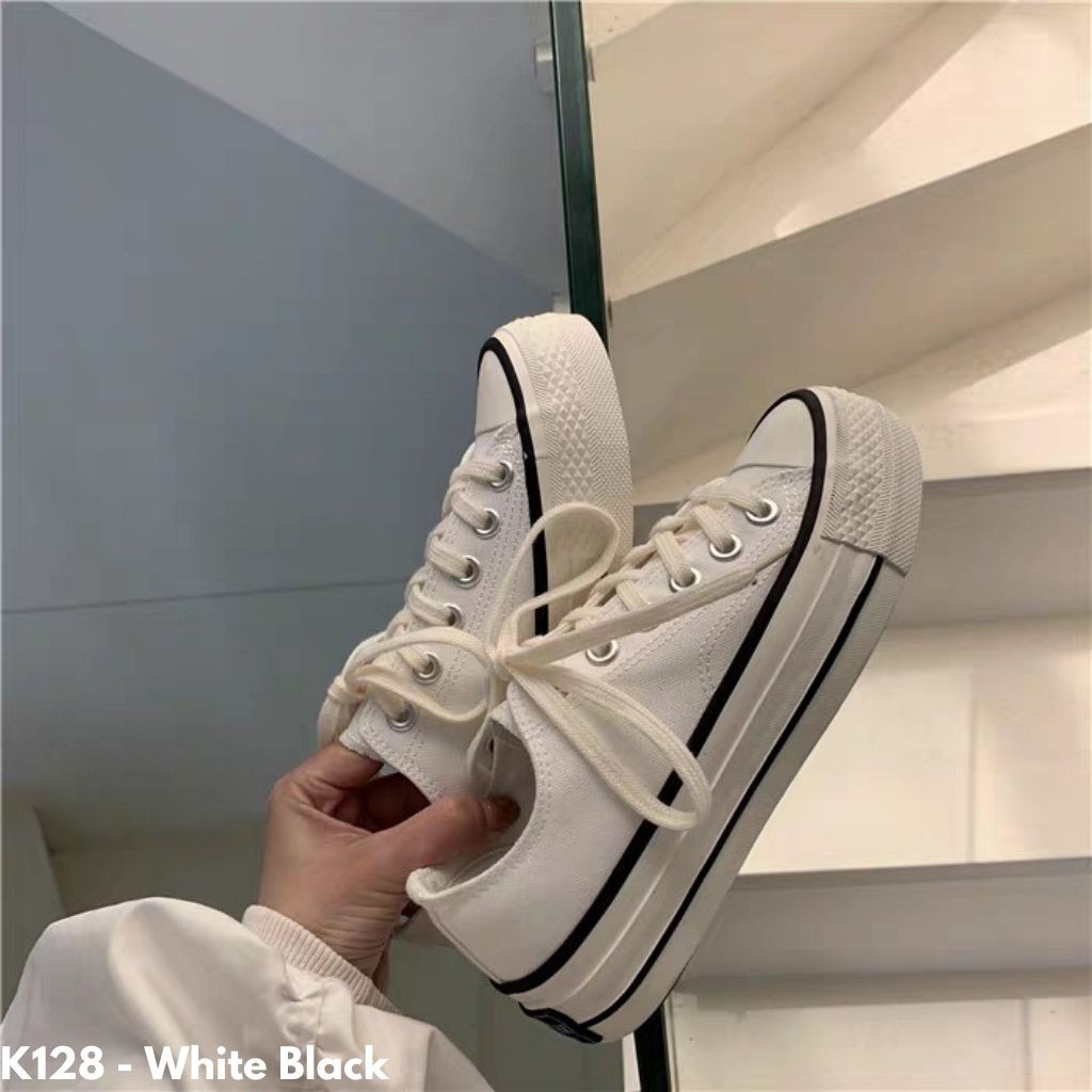 SEPATU SNEAKERS KANVAS SOLE TINGGI IMPORT MODEL KEKINIAN UNIK IMPORT PUTIH HITAM HIJAU K128 TERBARU