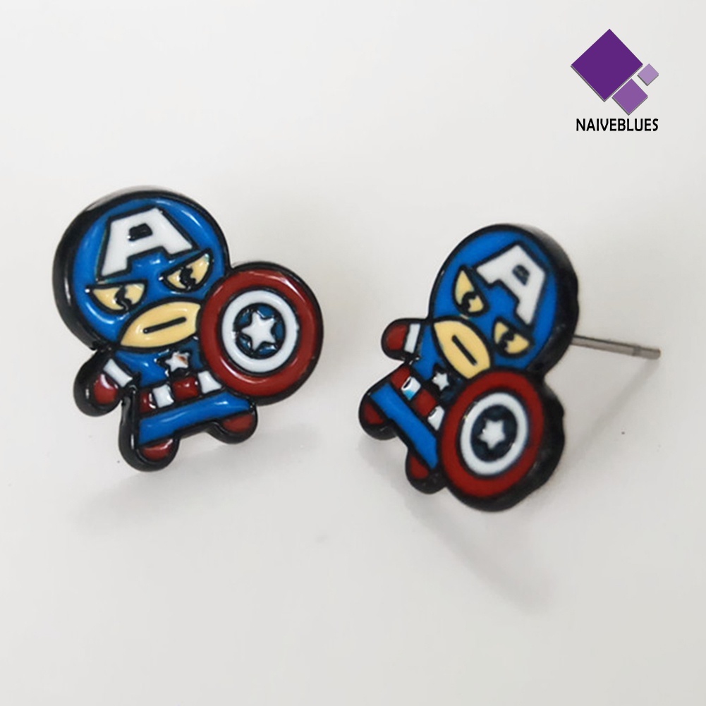 Anting Stud Enamel Desain Kartun Spiderman Deadpool Captain