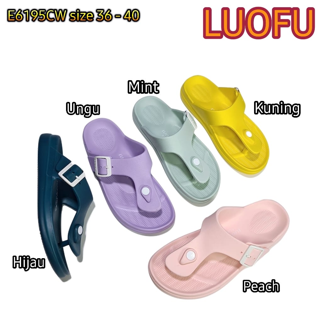 LUOFU ORIGINAL Jelly sandal karet empuk murah wanita jepit sendal japit import cewek E6195CW