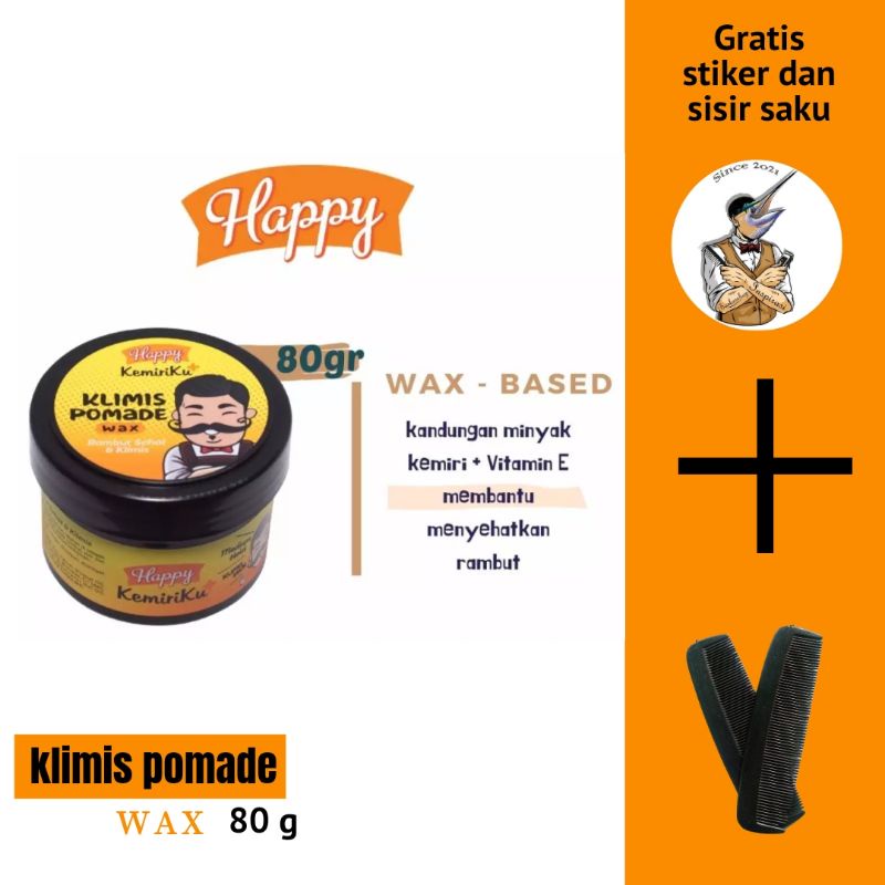 [Foto Asli] Happy Pomade Klimis Pomade WAX Rambut sehat dan klimis + Minyak kemiri / Dapat kan sisir