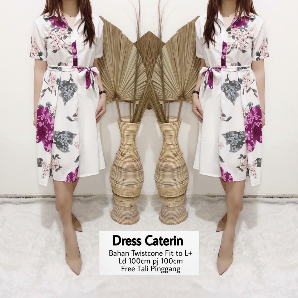 WSE390 - Dress Caterin Twistcone Premium Kombinasi Dress Wanita Motif Bunga UK L-XL LD 100 CM PJ 100 CM PREMIUM QUALITY