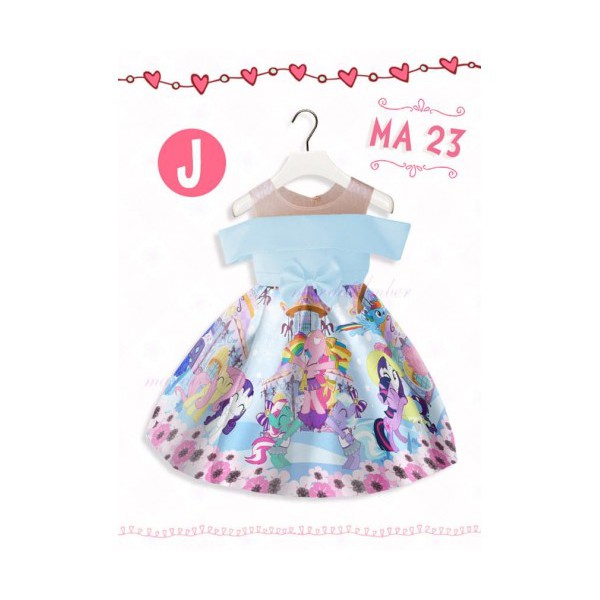 DRESS ANAK IMPOR BLUE LITTLE PONY PARTY MA23J