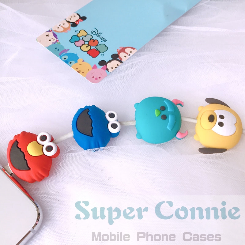 1pc Pelindung Kepala Kabel Datacharger Usb Model Kartun Beruangelmo Untuk Iphoneandroid