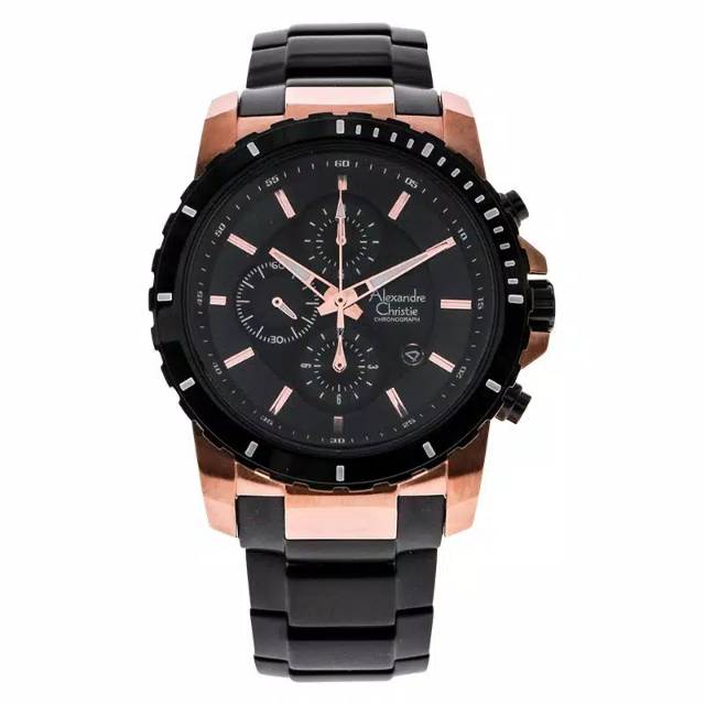 Jam Tangan Alexandre Christie AC 6141 MC Rantai Black Rosegold Pria / Cowok Original