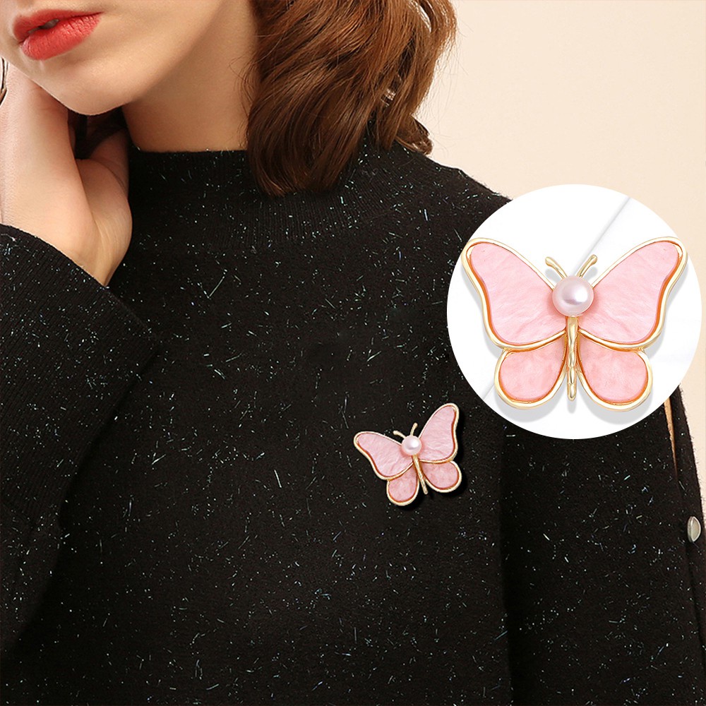 [ Women Pearl Butterfly Brooches  Kawaii Brooch Pins Fashion Alloy Brooch Lapel Hat Collar Jewelry ]