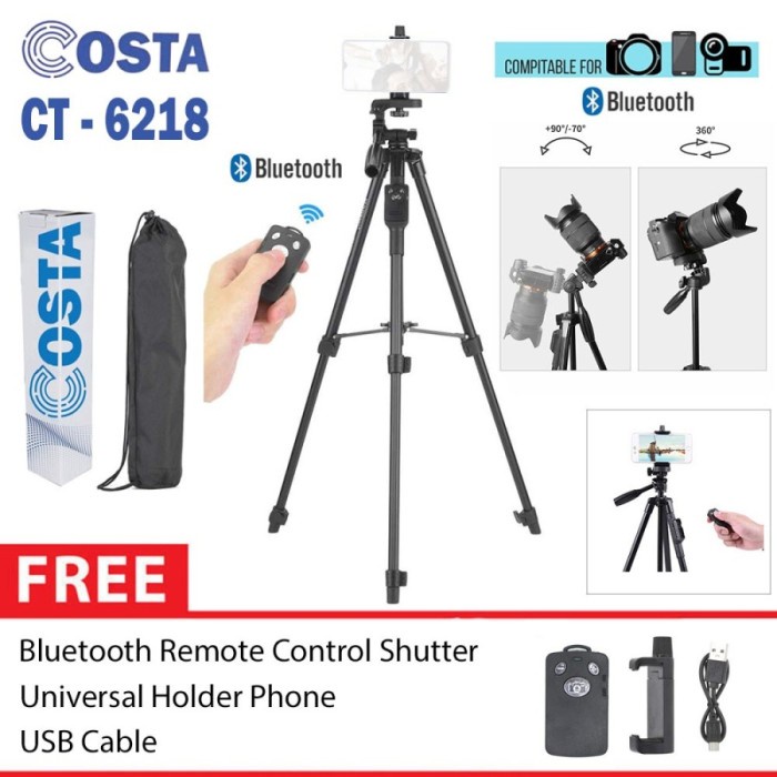 terbatas COSTA CT-6218 Tripod Kamera Remote Bluetooth Wireless Holder HP Murah