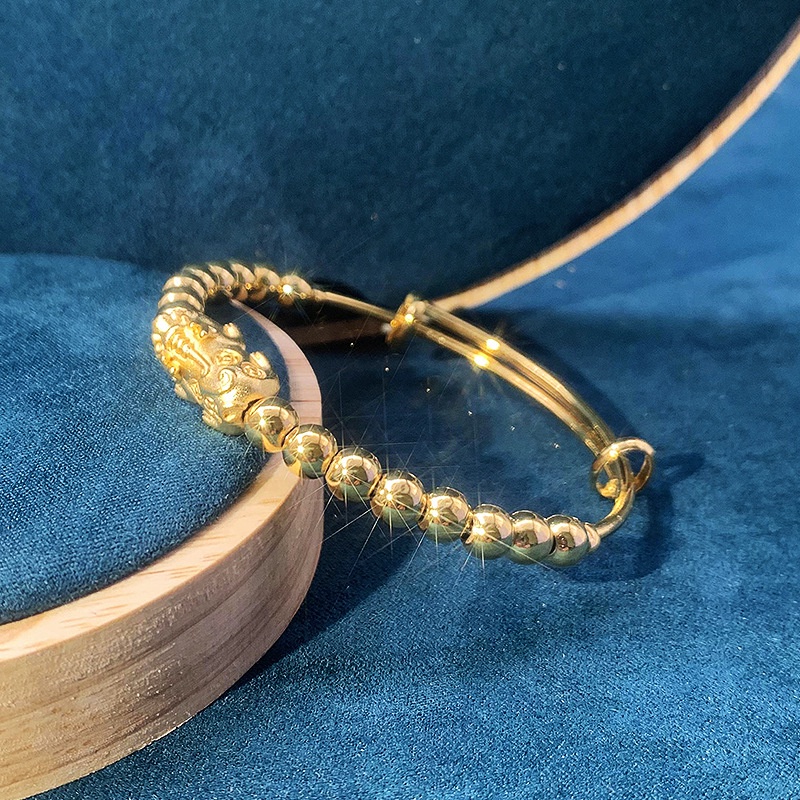 Gelang Manik-Manik Bola Pixiu Gold plated Emas Asli Kadar 375 Gaya Korea Klasik Untuk Wanita