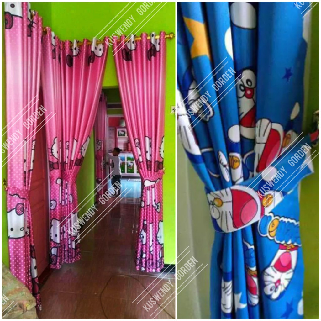 Gorden Blackout 100 x 250 cm Tinggi 2.50 meter HelloKitty &amp; Doraemon Hordeng Jendela Pintu