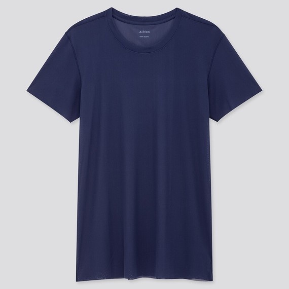 UNIQLO AIRism T-Shirt Micro Mesh Crew Neck  V Neck Kaos Dalaman Pria - Crew Navy S