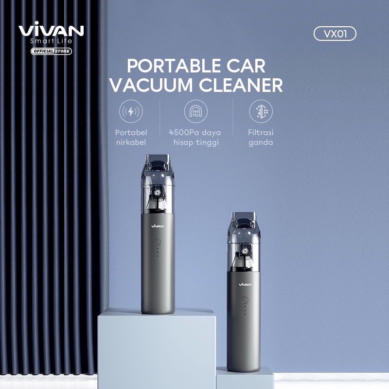 VIVAN Auto VX01 4000 mah Car Vacum Cleaner Penyedot Debu Mobil Cordless Portable bisa juga buat rumah tangga Gray Garansi Original Resmi1 Tahun