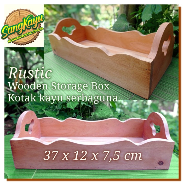 Kotak kayu Rustic 37x12x7,5 cm kotak penyimpanan kotak kayu serbaguna