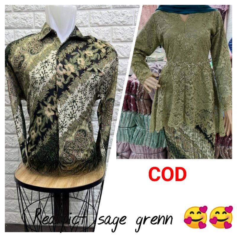 Realpict kebaya couple sage gren//kebaya sate grenn//kebaya modern//batik couple kebaya//couple tunangan modern//kebaya wisuda//kebaya pesta modern//kebaya murah