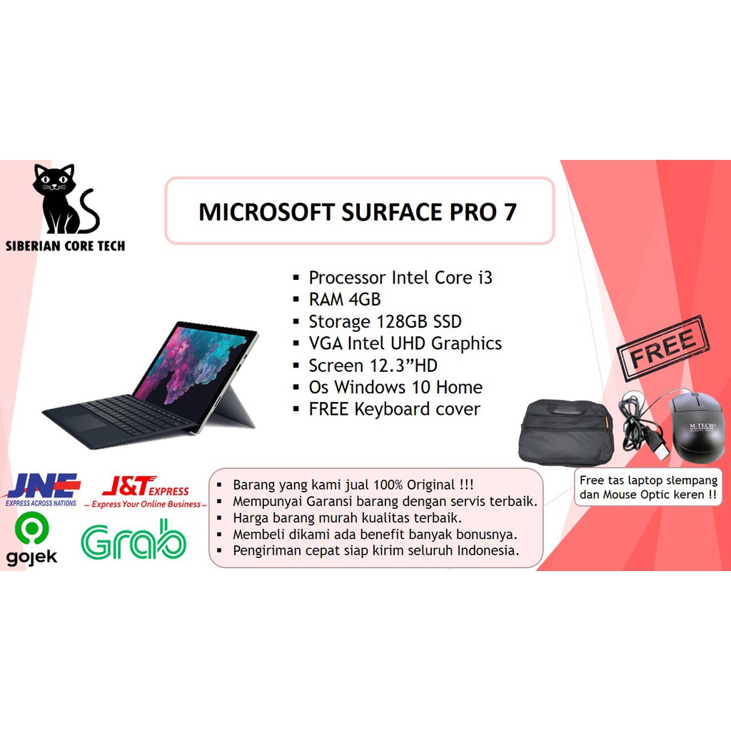 Microsoft Surface Pro 7 Intel Core I3 Ram 4gb 128gb Ssd Win10 12 3 Free Keyboard Cover Shopee Indonesia