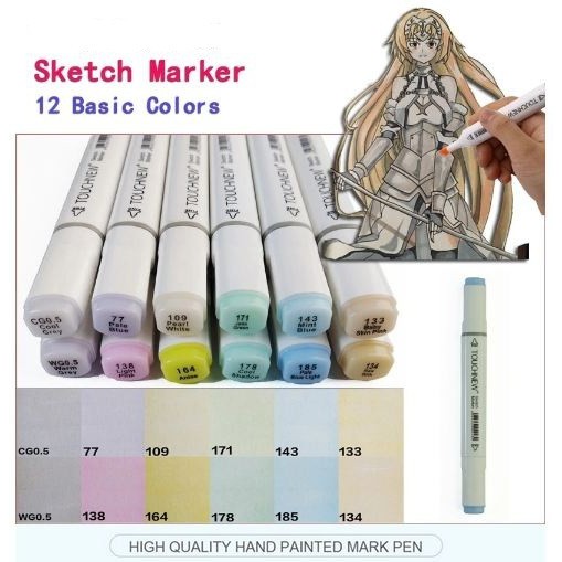 TOUCHNEW Basic Tones Art Marker Set Alcohol Based Dual Tips (12pcs)