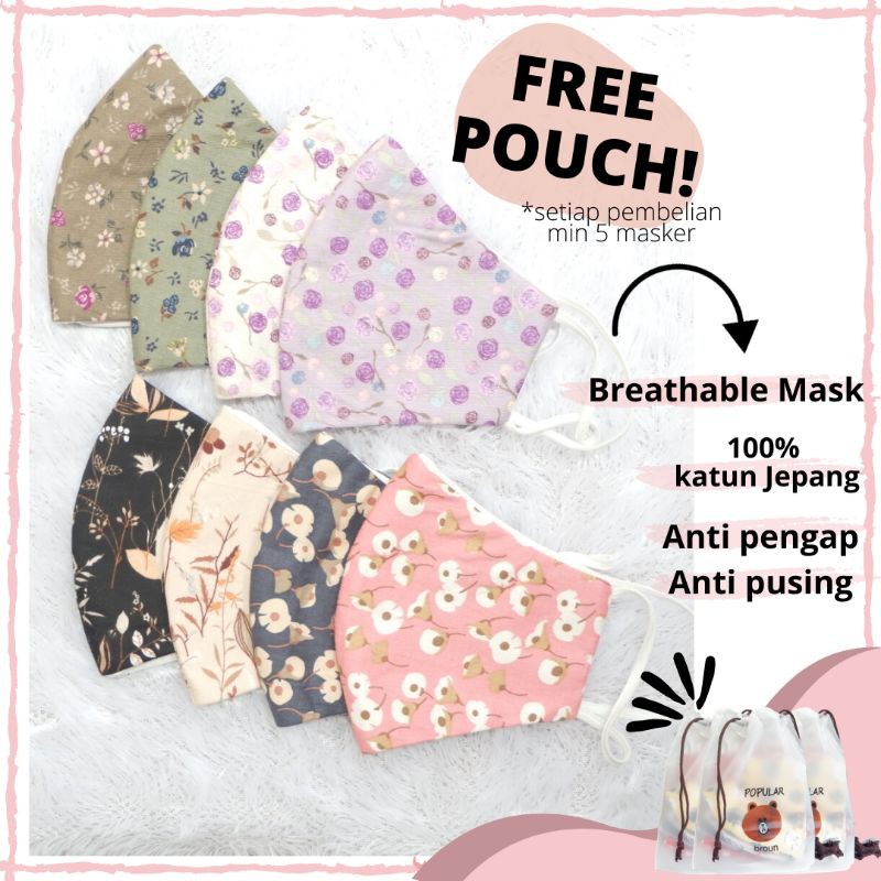 MASKER KAIN PREMIUM DEWASA DUCKBILL KATUN JEPANG MOTIF LUCU CANTIK HIJAB 3 LAPIS PLY FILTER/ MALANG