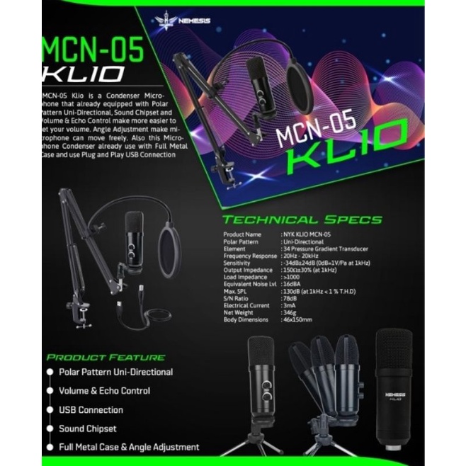 mic condenser klio NYK MCN -05 USB FULLSET ARM STAND NYK ORIGINAL