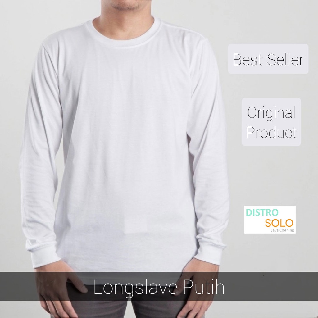 Kaos Polos Pria Lengan Panjang Putih Original Cotton 20s, Longslavee pria Rip lengan panjang