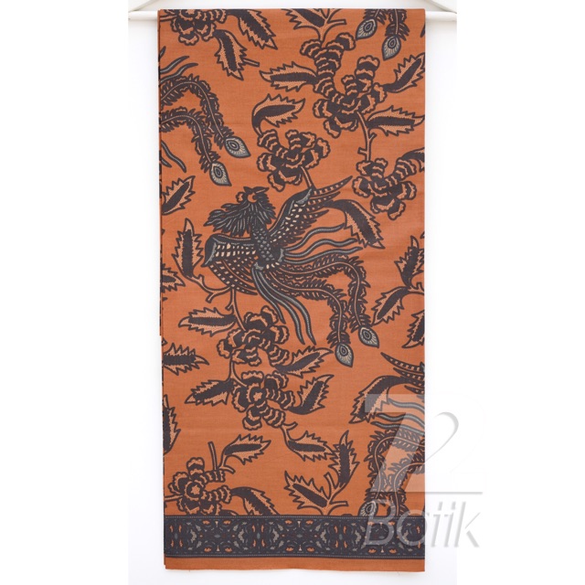 KAIN BATIK PREMIUM Bahan Katun Motif Burung Warna Orange Oren Oranye Gold Hitam 728087 Cap 72 Jarik 