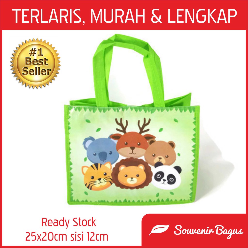 Tas Ultah Anak Animal / Goodie Ulang Tahun Animal / Tas Souvenir Ulang Tahun Binatang Lucu Murah tebal hijau souvenir animal asemka JAKARTA TERLARIS