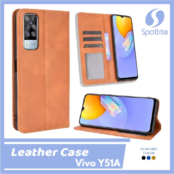 FLIP COVER VIVO Y51A LEATHER CASE DOMPET HP KULIT SPOTLITE