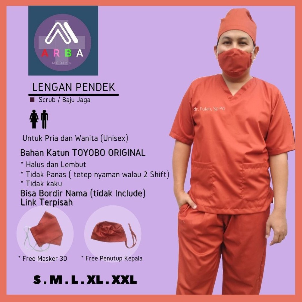 Baju OK OKA Dokter Perawat Petugas medis LENGAN PENDEK Toyobo Original ukuran S M L XL XXL