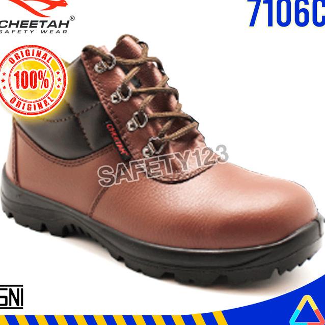 sepatu safety shoes cheetah 7106c brown coklat
