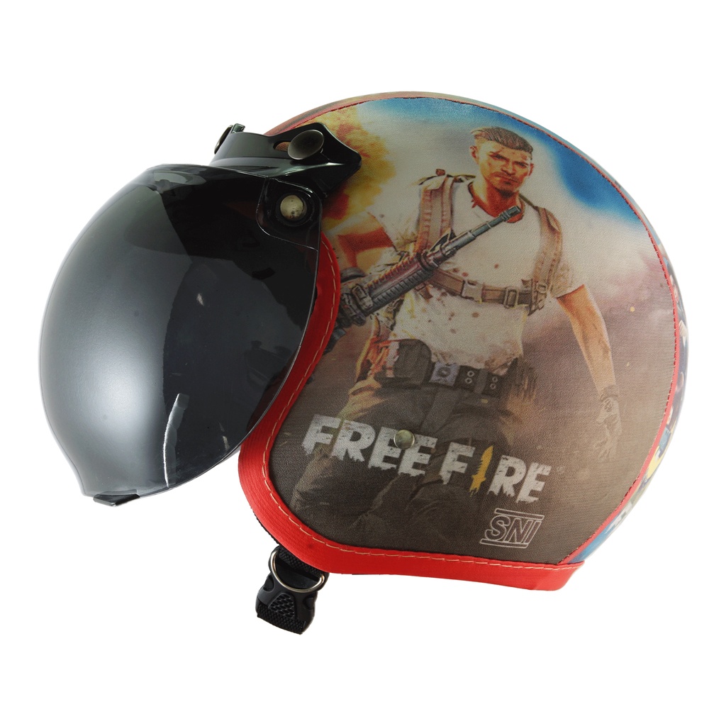 Helm Bogo Retro Anak Untuk Usia 2-6 Tahun Motif Free Fire - Biru Merah