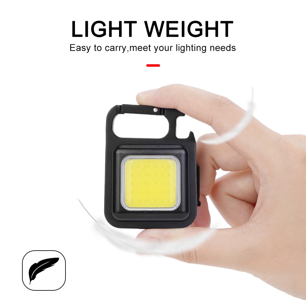 COB Lampu Kerja Senter LED Mini Gantungan Kunci Rechargeable Luar Ruangan Keychain Light Saku Dapat Diisi Ulang USB Carabiner Camping Gantungan Kunci Karabiner