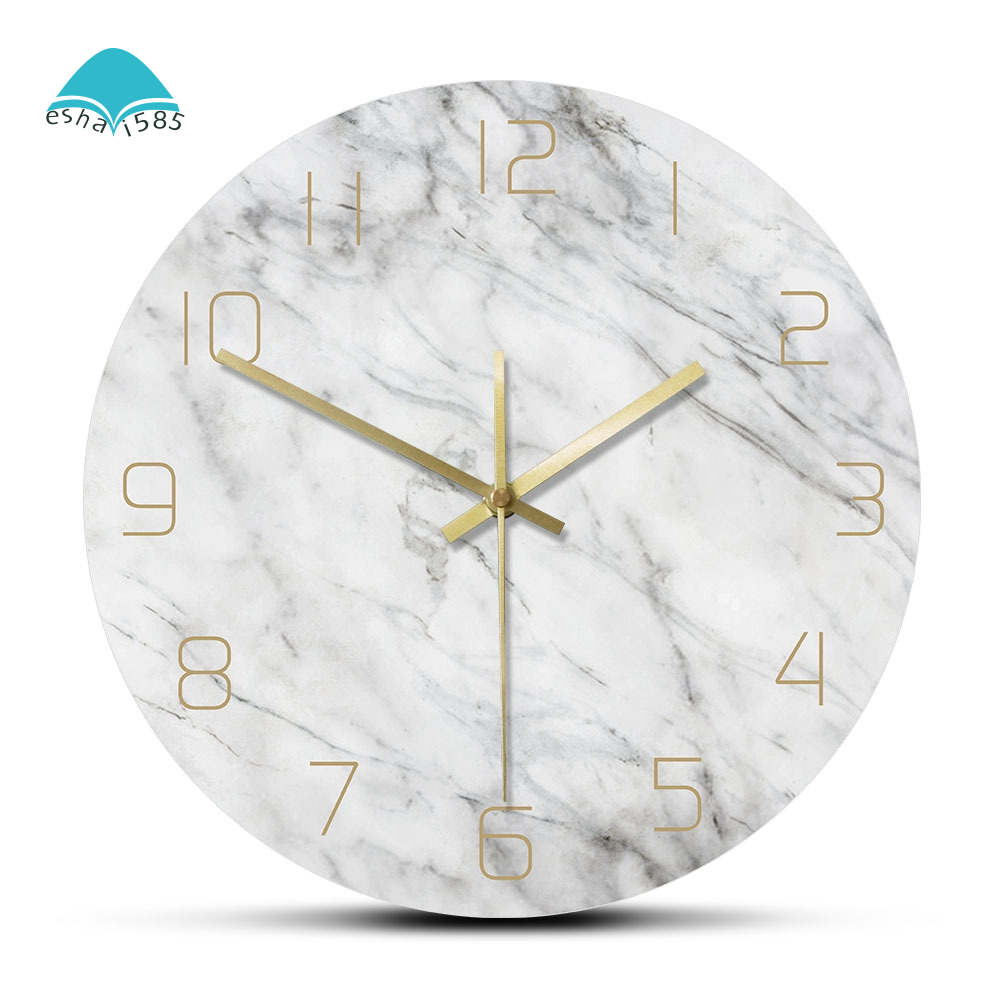 Quartz Analog Quiet Marble Wall Clock 3d Chic White Marble Print Modern Round Wall Watch Nordic Creativity Home Decor Shopee Indonesia