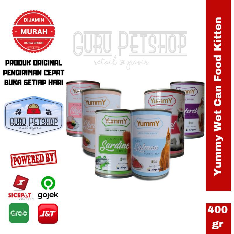 Makanan Kucing Yummy Kaleng 400gr Kitten Tuna Salmon/ Shrimp/ Chicken/ Adult Red / Wet Cat Food