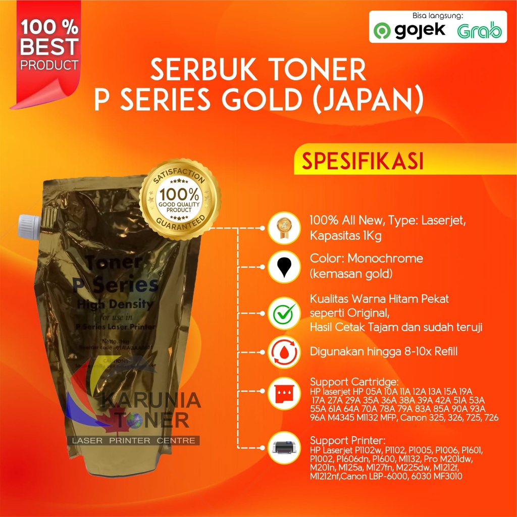 Serbuk Toner Mono Laserjet P-Series Gold CB436A 36A- P1505 M1120 M1522