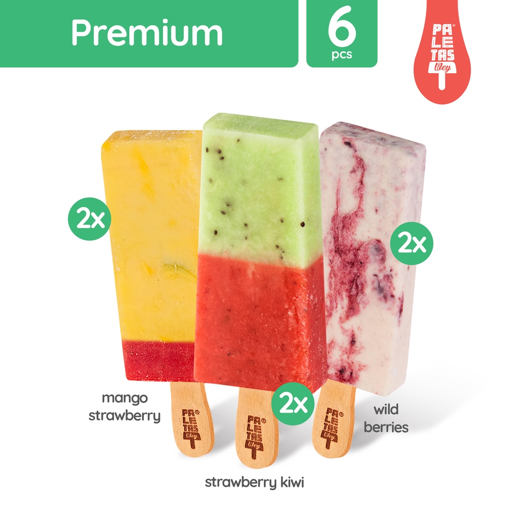 

Es Krim Paletas Wey 2 Pcs Mango Strawberry, 2 Pcs Strawberry Kiwi, 2 Pcs Wild Berries