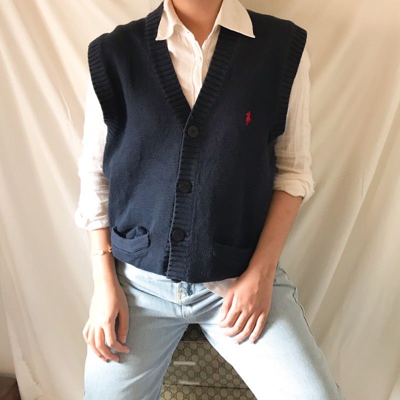 (NAVY VEST POLO) Thrift Vest Knitwear Preloved Rompi Rajut Branded Outerwear