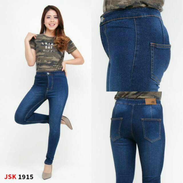  Celana  Highwaist Jeans  Wanita  Denim Stretch Pinggang  