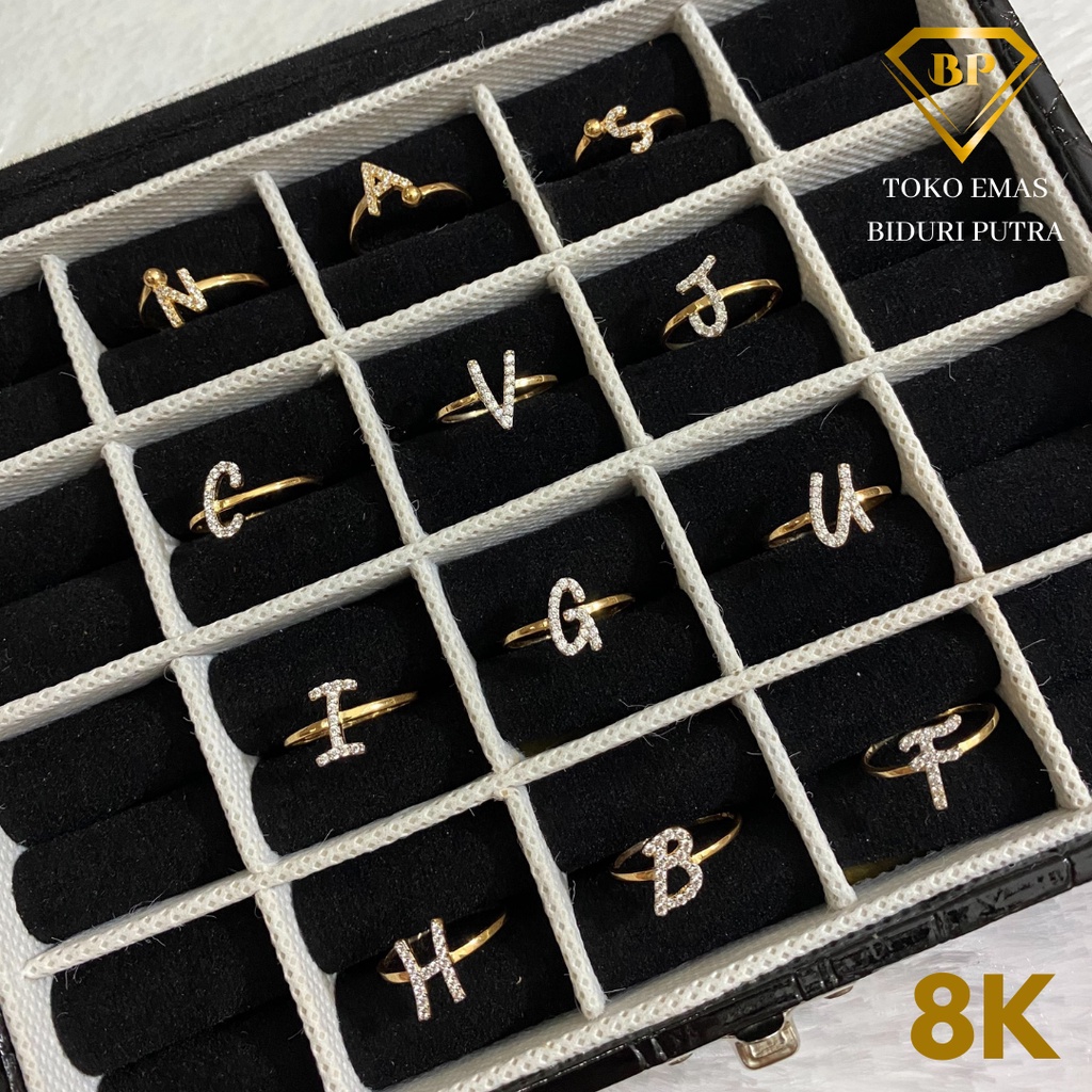 CINCIN ALPHABET HURUF PERMATA PERHIASAN EMAS ASLI KADAR 8K/375 toko emas biduri putra