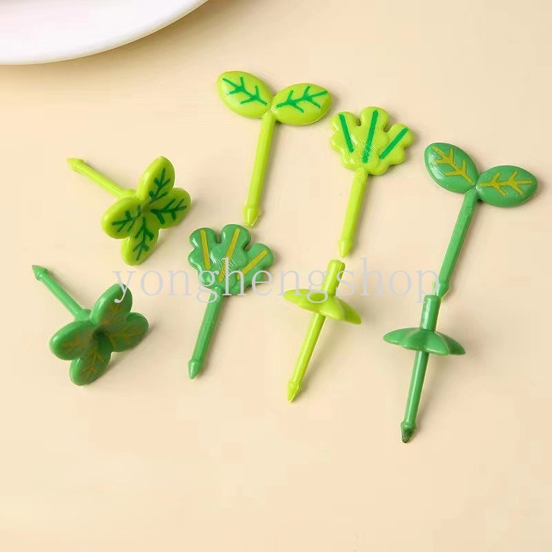 8pcs / set Garpu Buah / Dessert / Kue / Snack Bentuk Daun Untuk Anak