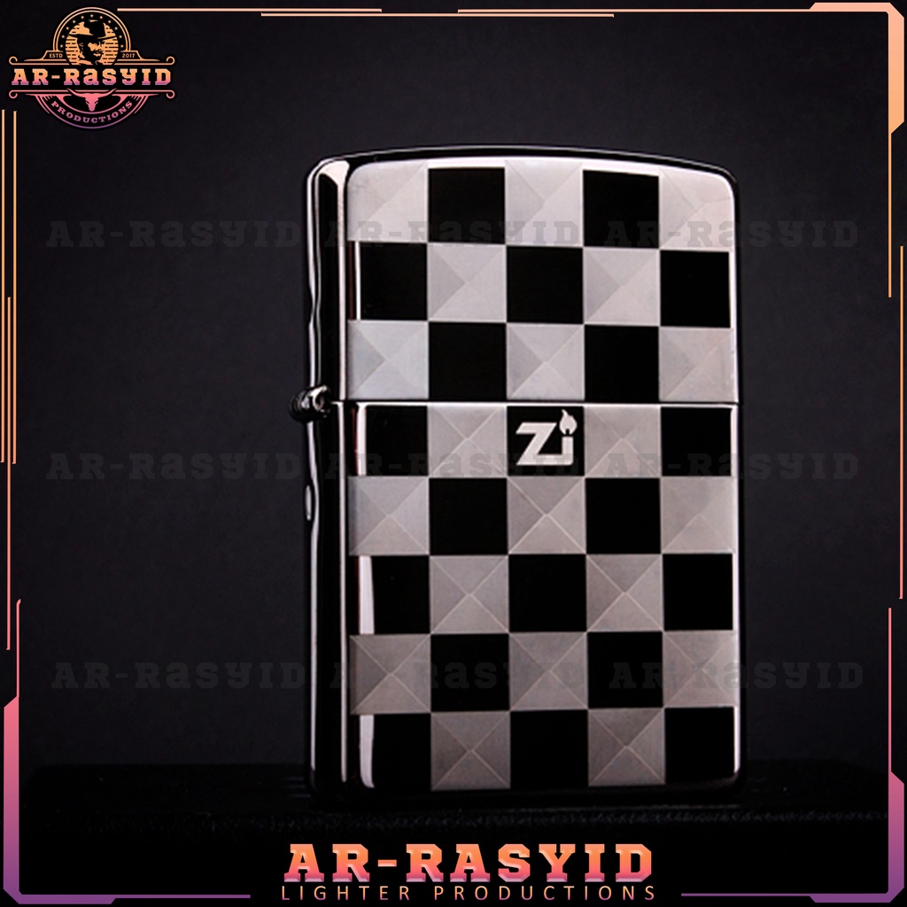 BISA COD! Korek Api Minyak Zippo Black Ice Hitam Light Motif Square Papan Catur 150