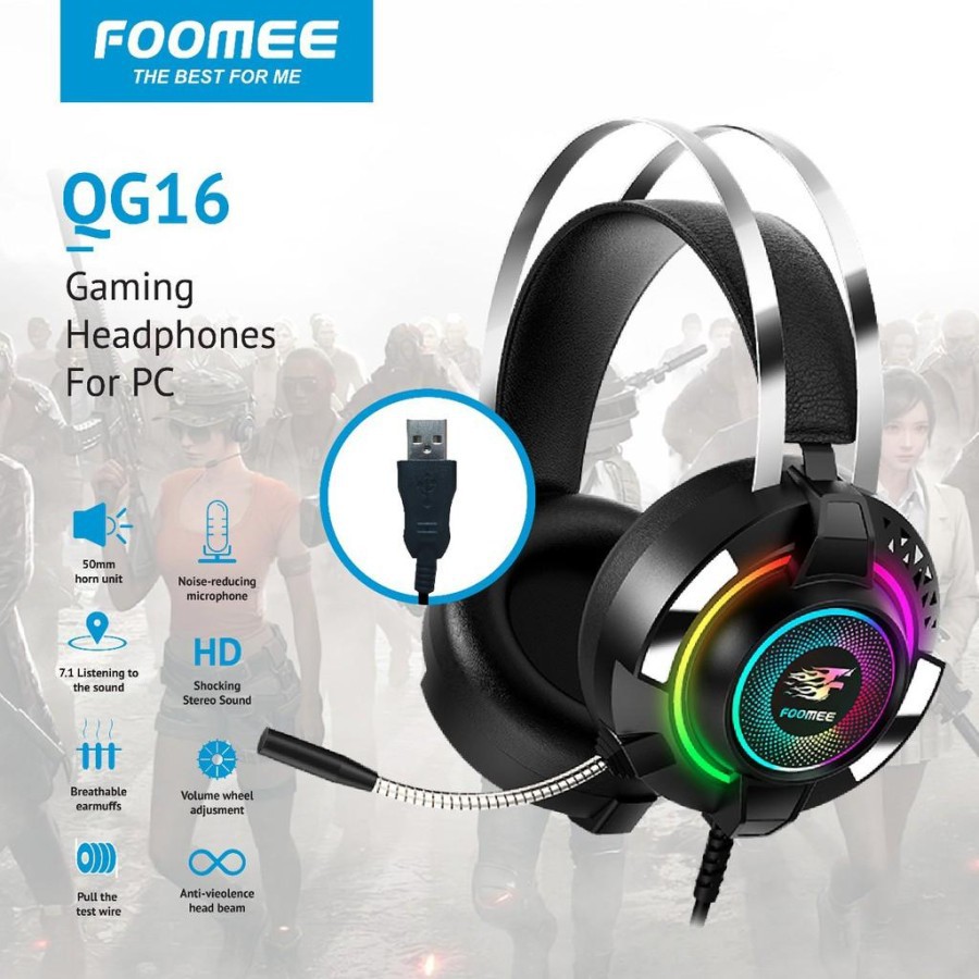 Headphone Gaming RGB FOOMEE QG16S Headset Gaming Stereo With Mic