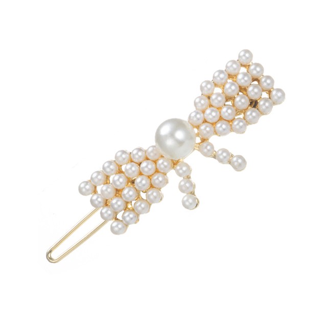 LRC Jepit Rambut Fashion Bow Imitation Pearl Flower Butterfly Hair Clip F53211