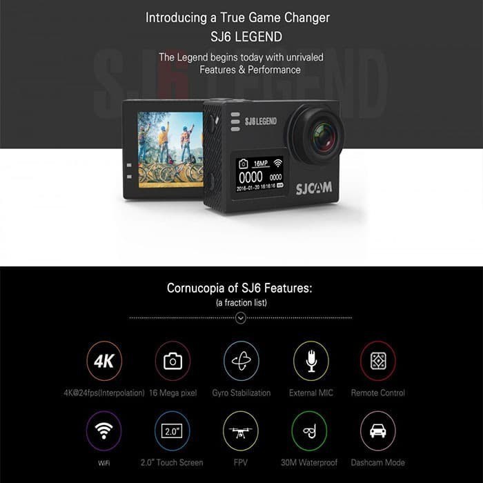 SJCAM SJ6 Legend 4K 16MP Action Kamera 3 Way SUPER 32GB