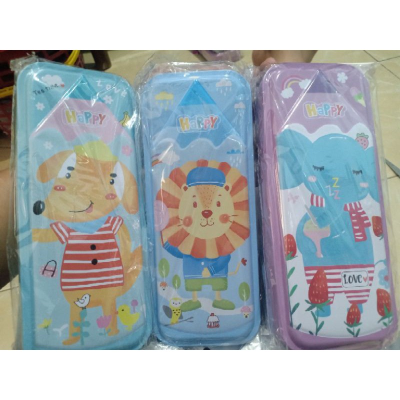 (125gr) tempat pensil / lepak seng besi bt21 animal-Happy animals
