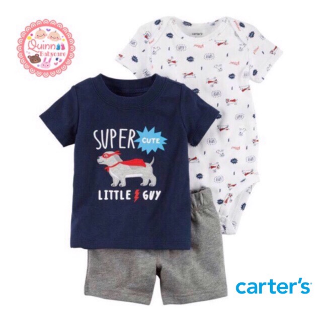 Setelan Carter's Boy set 3 in 1 Super Little Guy/ Romper bayi Carter's Boy set