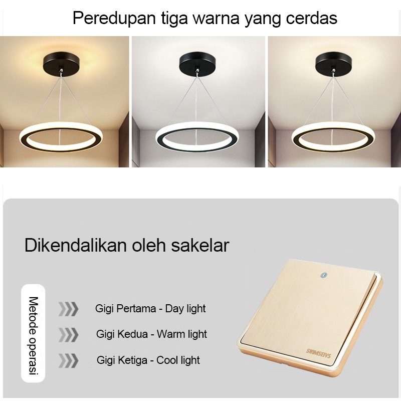 Golden LED Lampu Plafon 3 Warna Lampu Gantung Lampu Plafon LED Lampu Hias Rumah Ruang Tamu Kamar Minimalis Tempat Lampu Plafon LED Ceiling Light