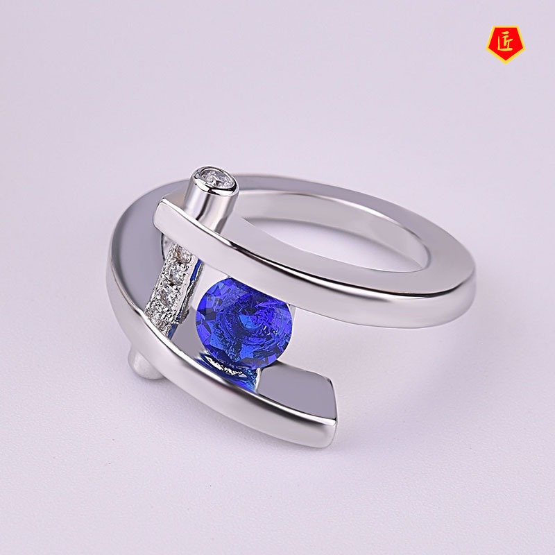 [Ready Stock]Creative Modern Inlaid Sapphire Ring