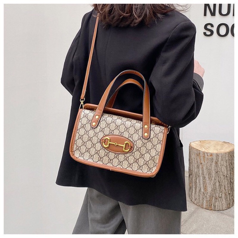 SG9533 syafniegalery Monogram Leater SQ Hand Bag import tas wanita